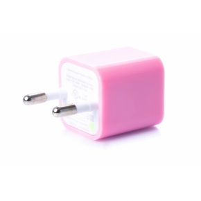 Сетевой адаптер USB mini Кубик 0.7 A, розовый